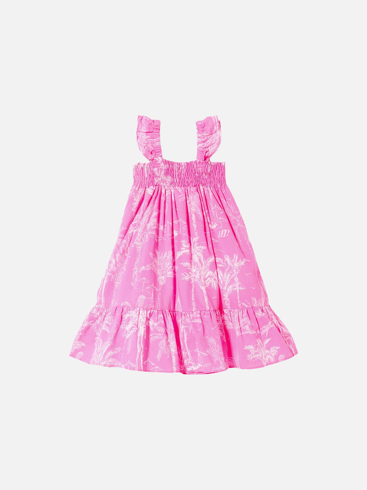 Abito Leonor con stampa all-over toile de Jouy rosa fluo