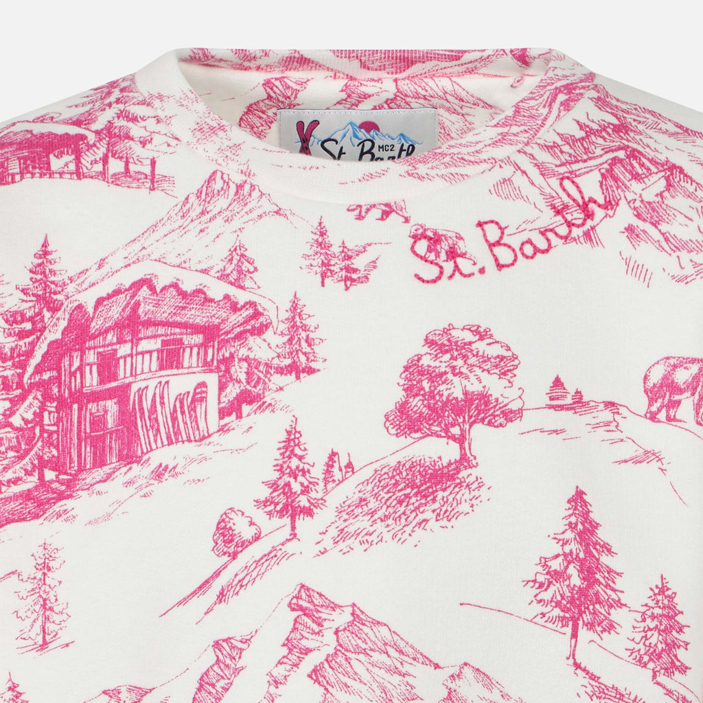 Felpa girocollo Briony bianca con stampa toile de Jouy rosa product image 2