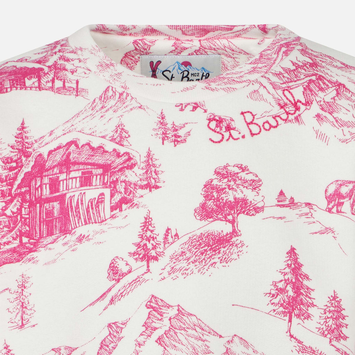 Felpa girocollo Briony bianca con stampa toile de Jouy rosa product image 2