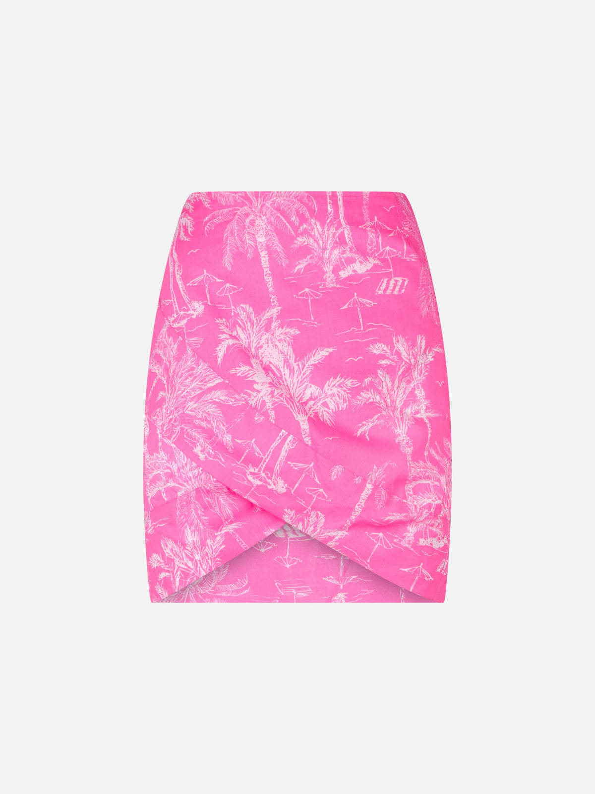 Minigonna pareo Angie rosa in cotone con stampa toile de Jouy