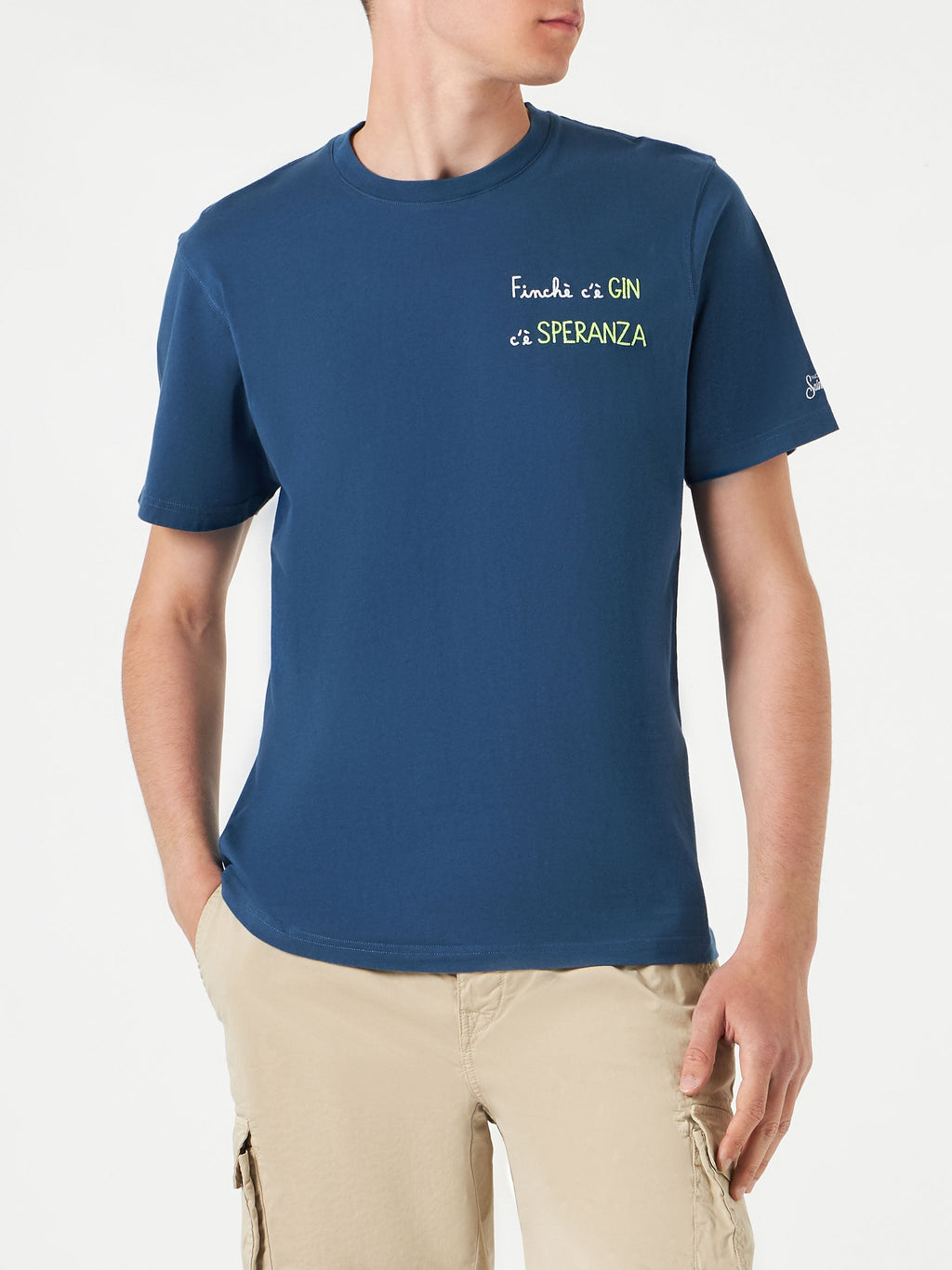 T-shirt blu con ricamo Finchè c’è Gin c’è Speranza product image 2