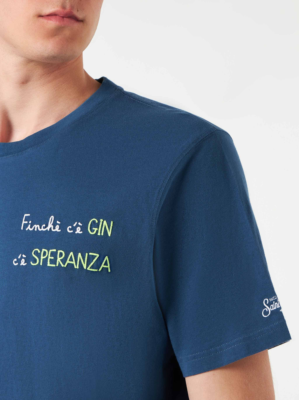 T-shirt blu con ricamo Finchè c’è Gin c’è Speranza product image 1