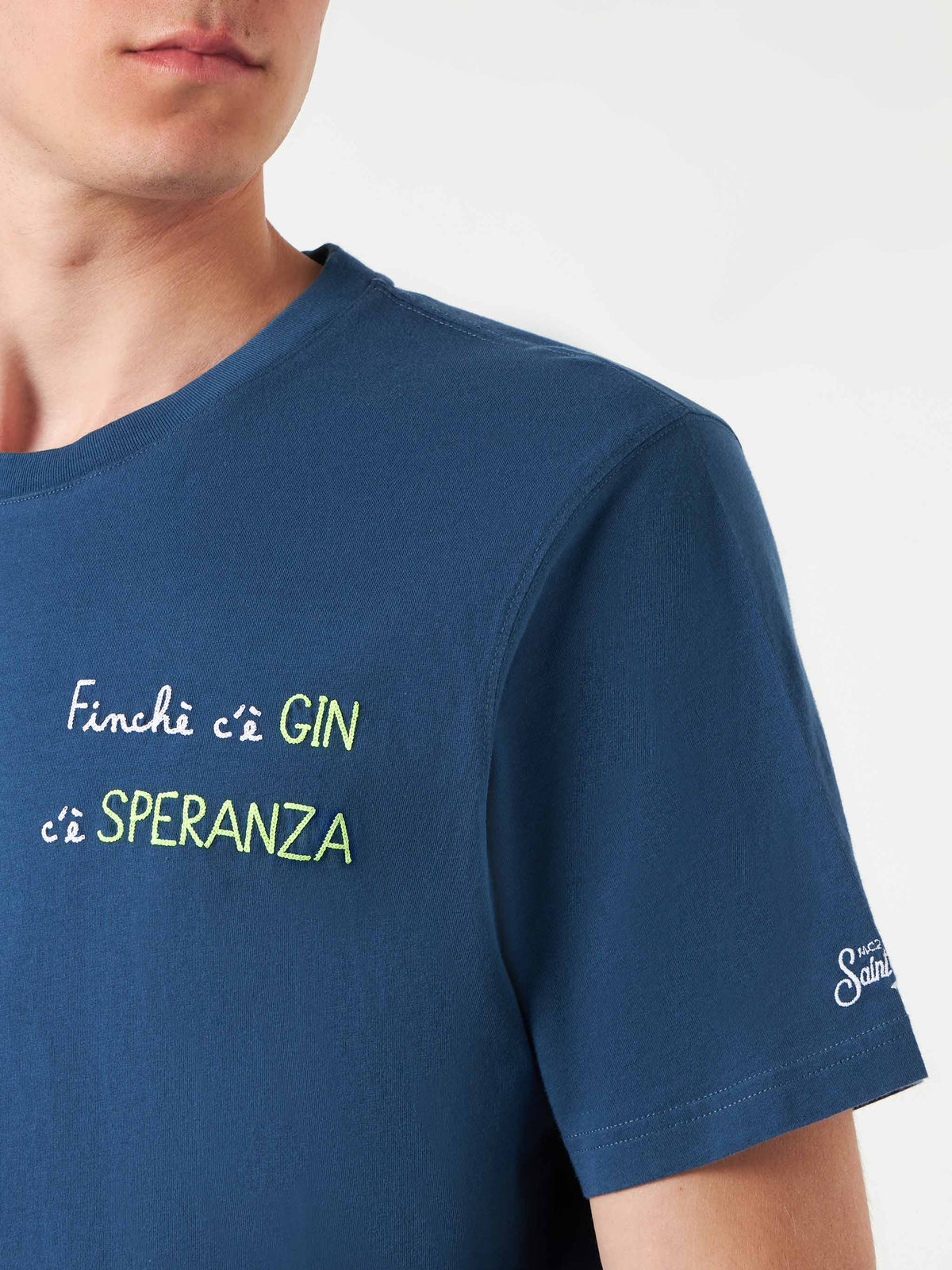 T-shirt blu con ricamo Finchè c’è Gin c’è Speranza product image 1