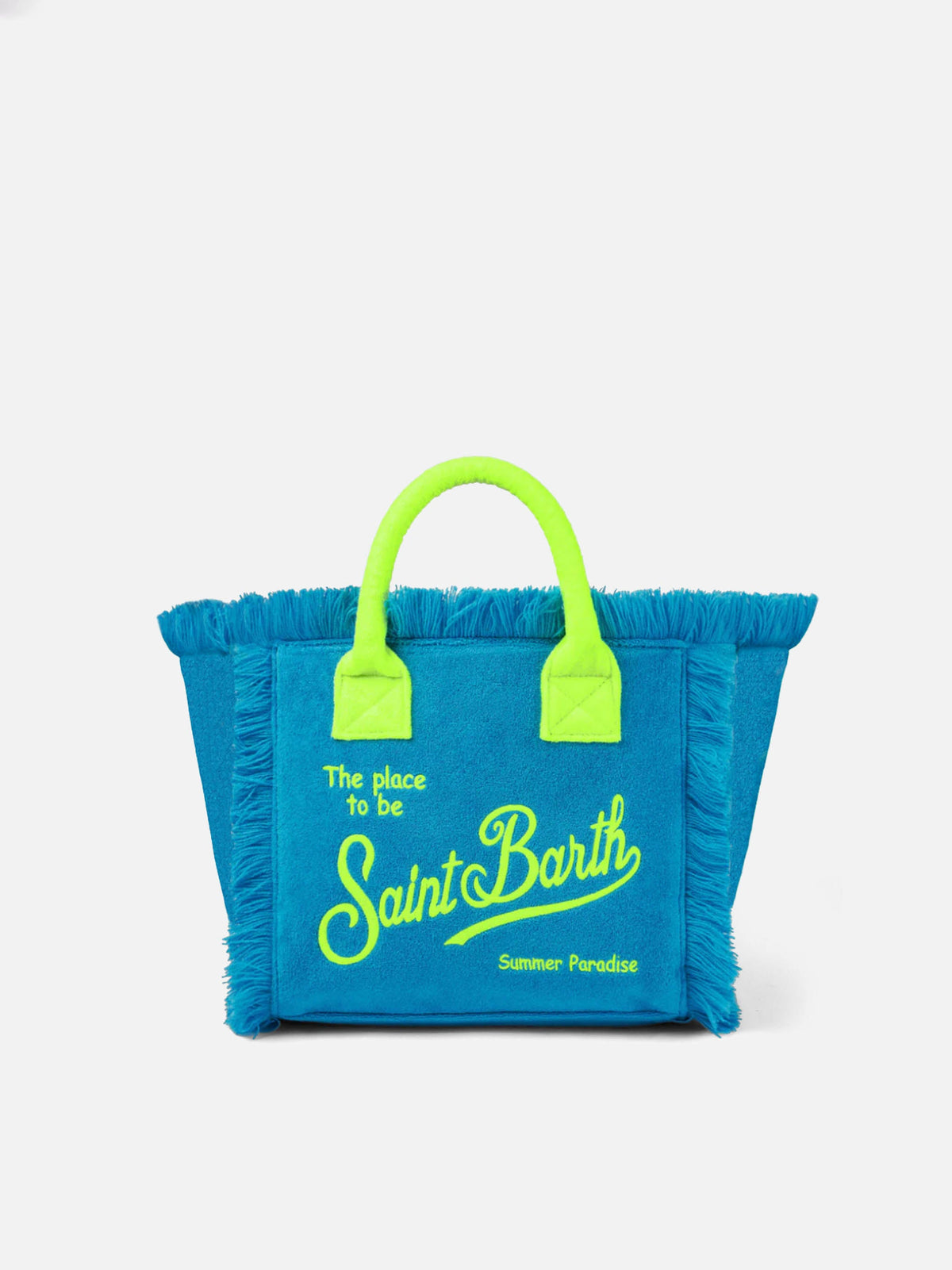 Borsa a mano Colette turchese in spugna con frange