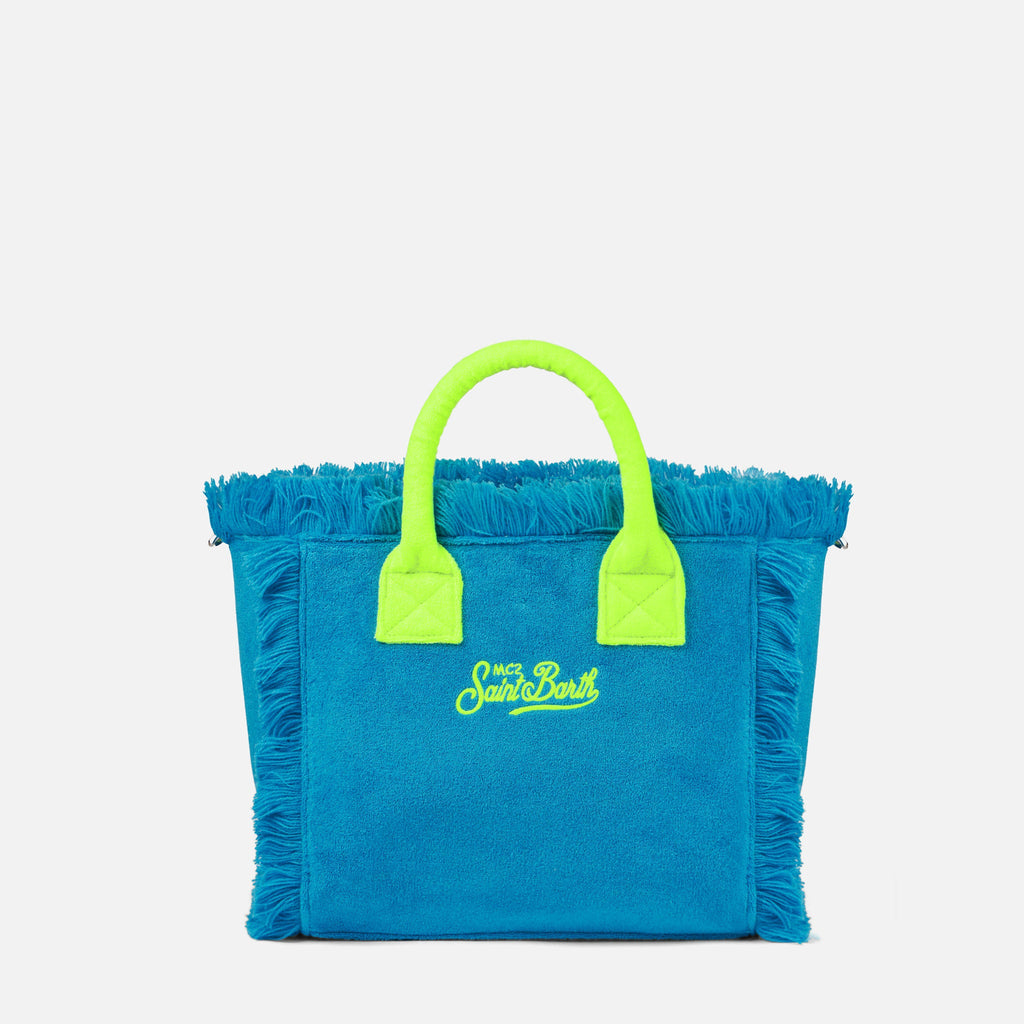 Borsa a mano Colette turchese in spugna con frange