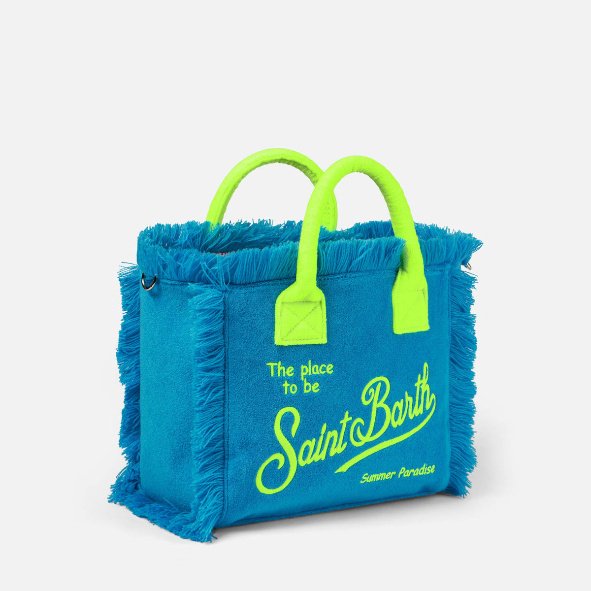 Borsa a mano Colette turchese in spugna con frange