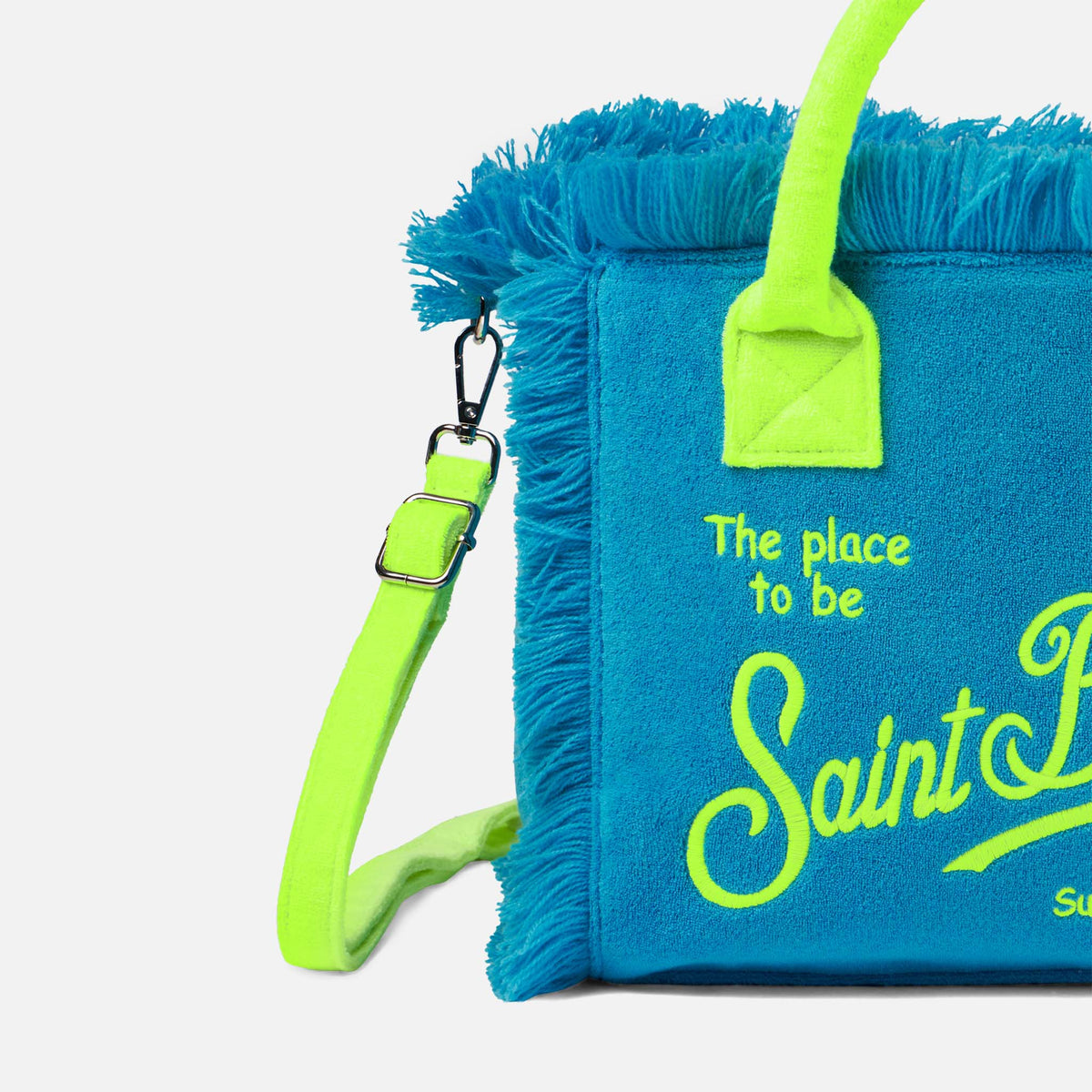 Borsa a mano Colette turchese in spugna con frange