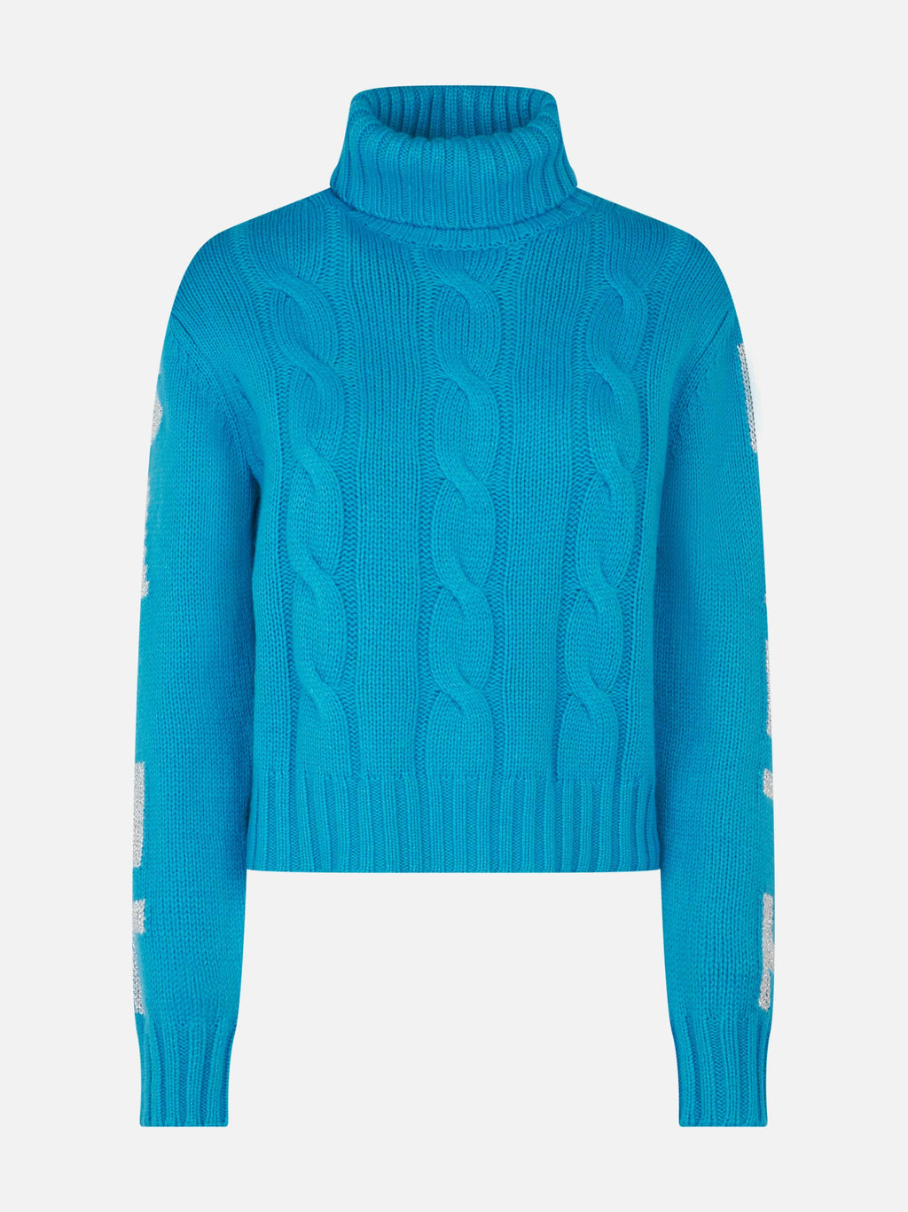 Maglia dolcevita Adler turchese a trecce con jacquard logo