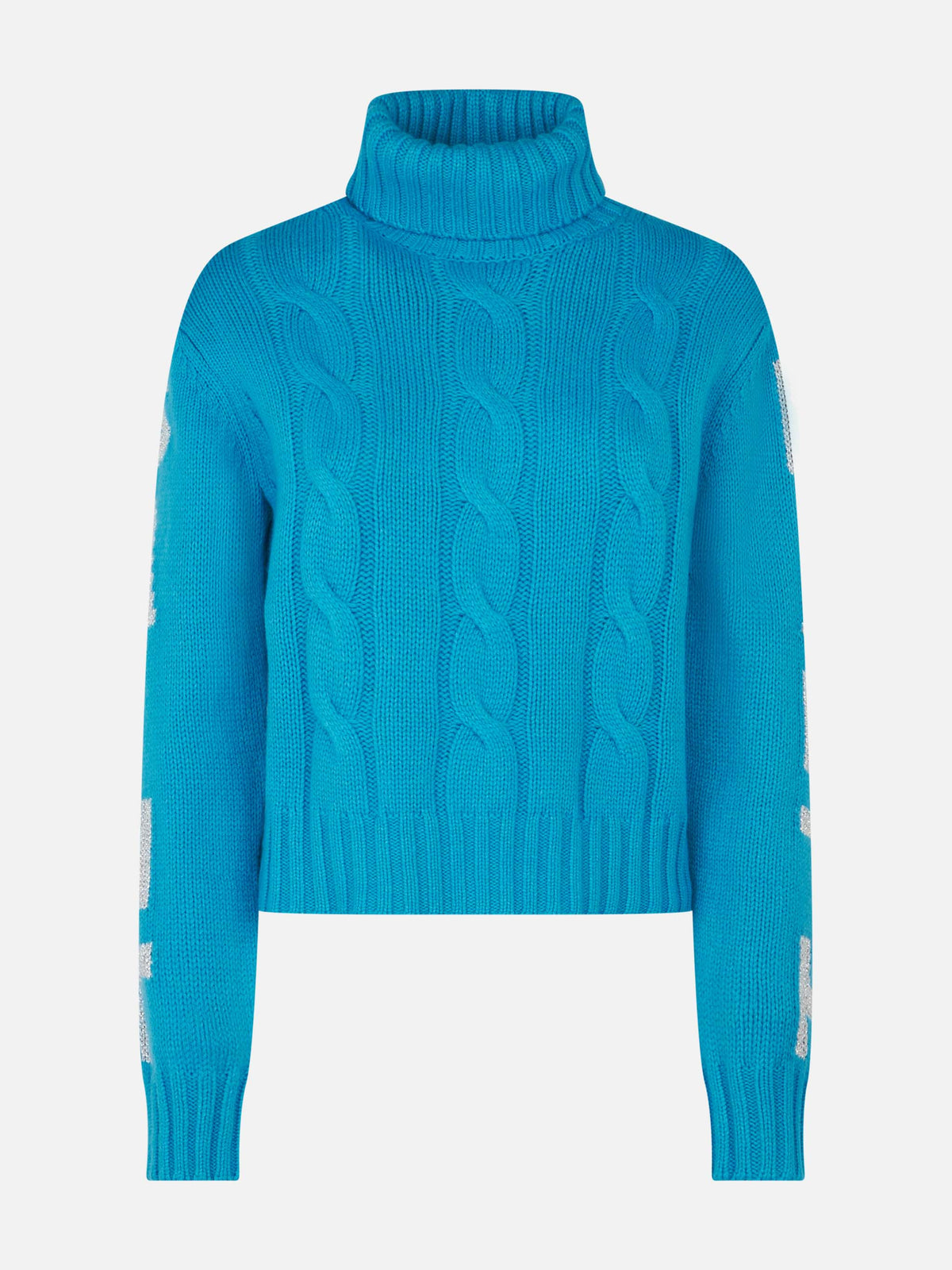 Maglia dolcevita Adler turchese a trecce con jacquard logo