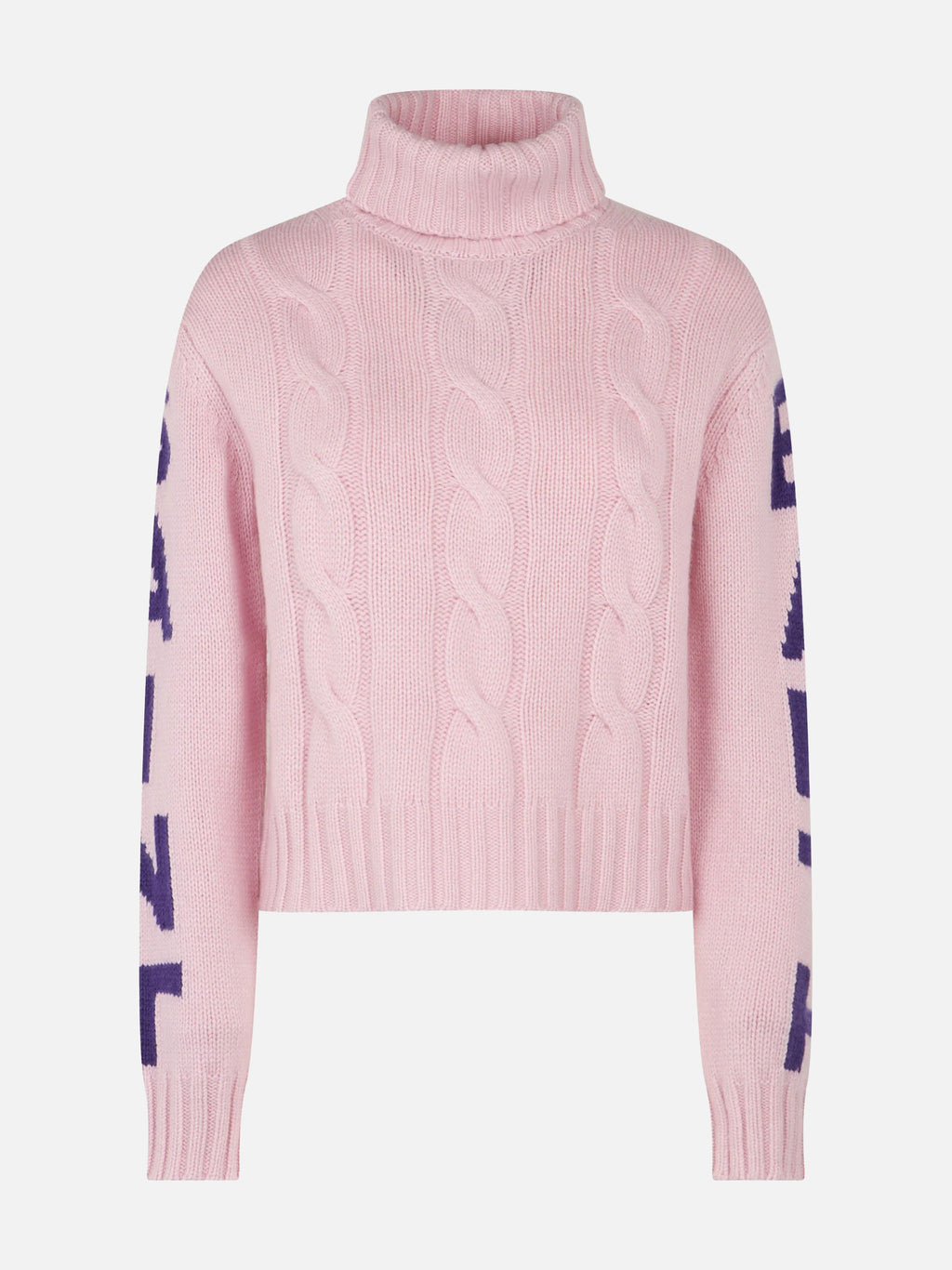 Maglia dolcevita Adler rosa a trecce con jacquard logo