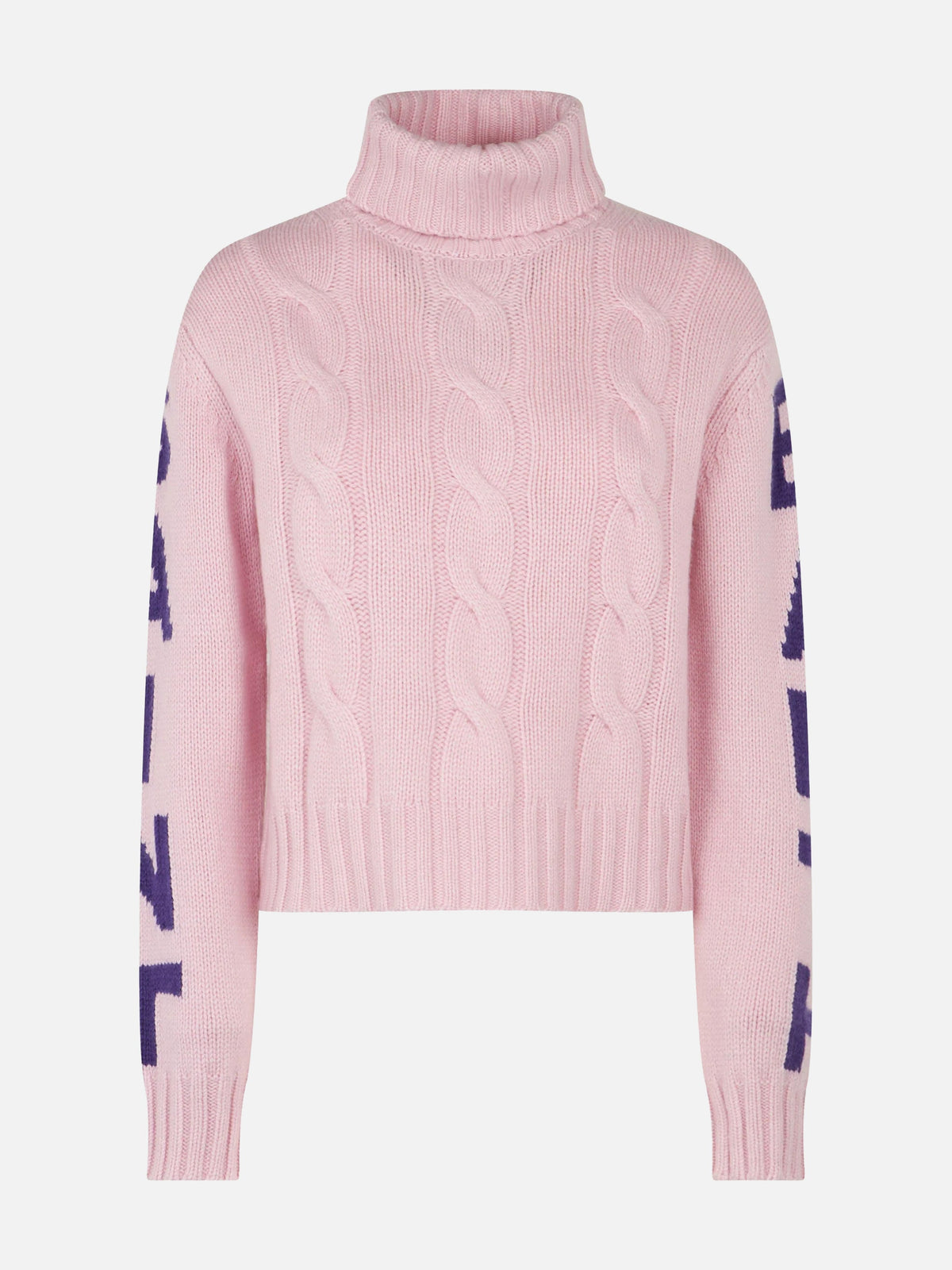Maglia dolcevita Adler rosa a trecce con jacquard logo
