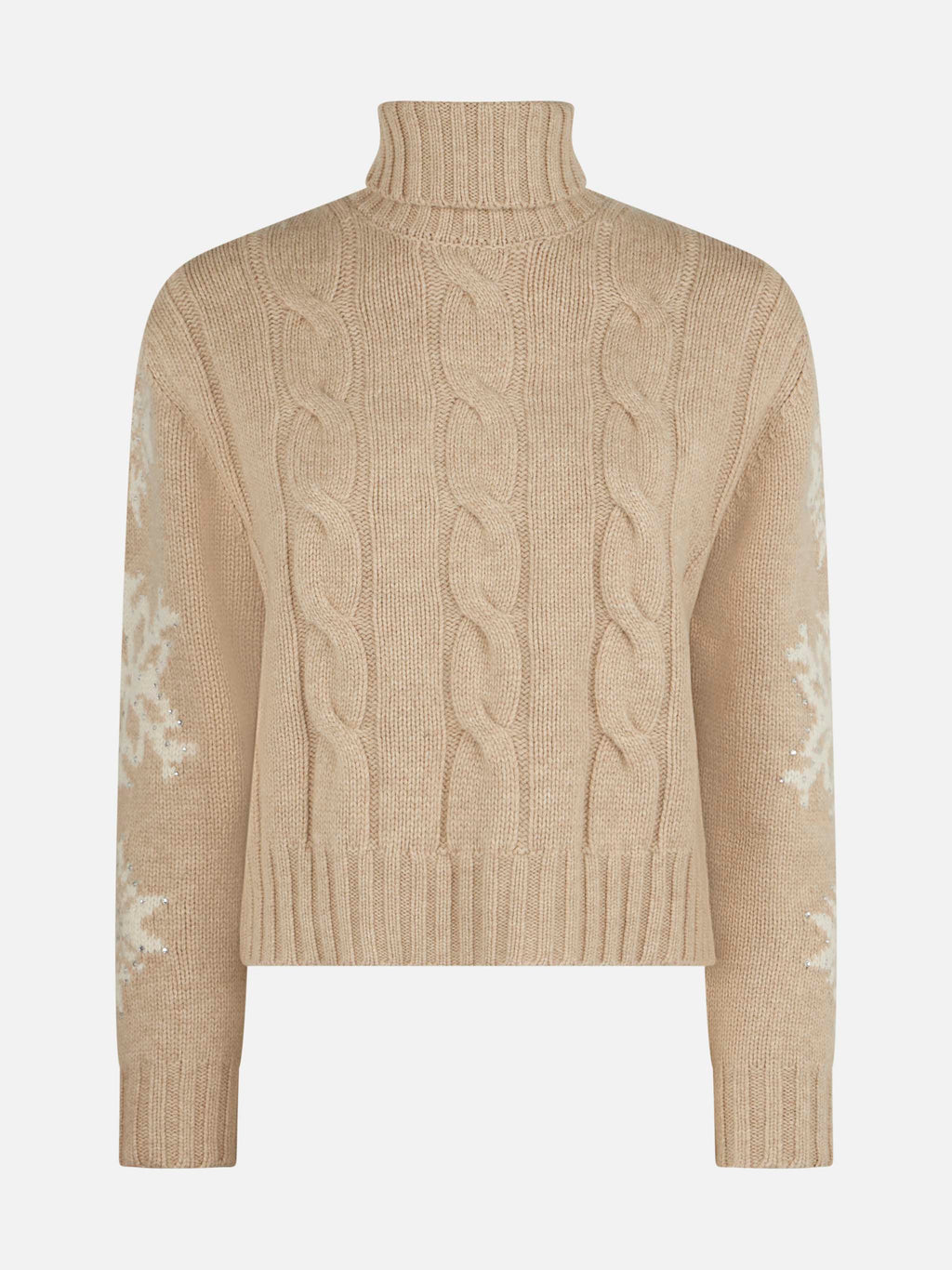 Maglia dolcevita Adler beige a trecce con ricamo fiocchi di neve