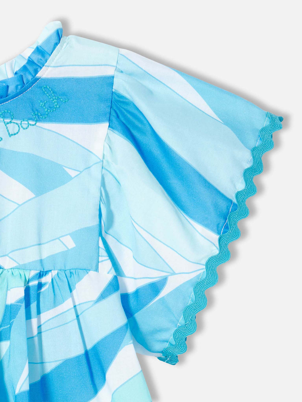 Abito Roxane bianco con stampa palme azzurre