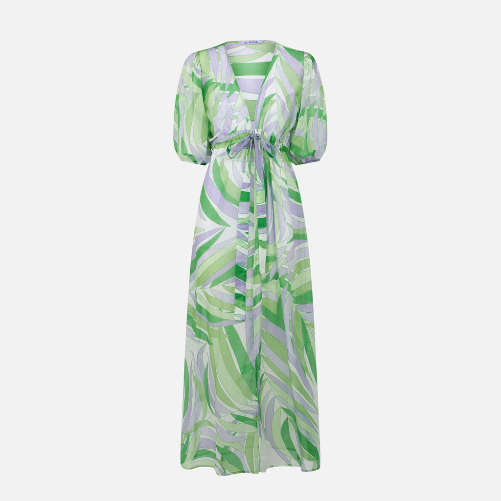 Abito lungo Bliss verde con stampa palme