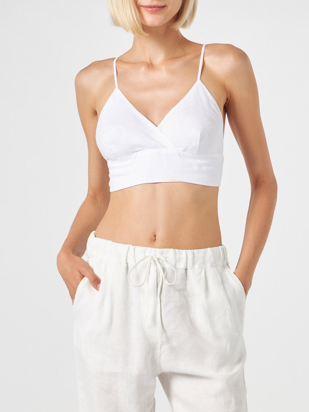 Top bralette Sainth bianco in lino