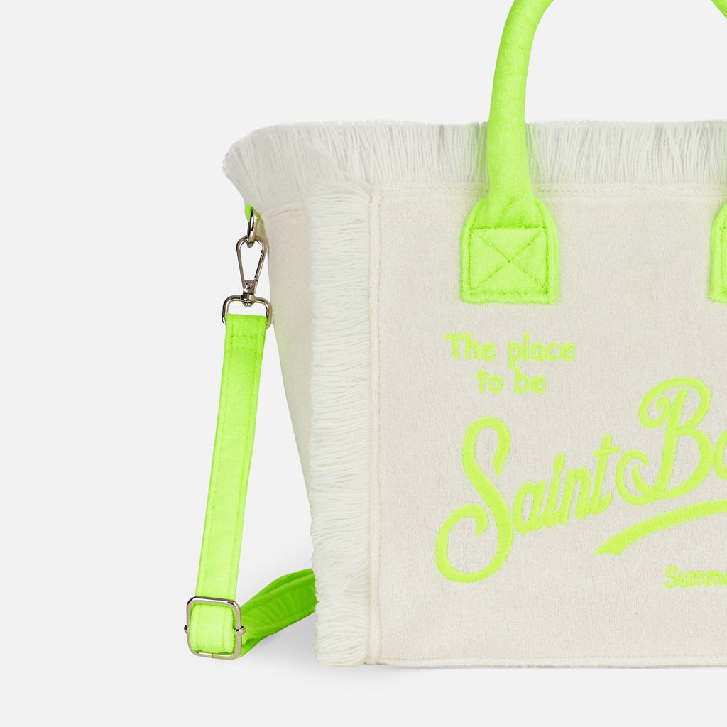 Borsa a mano Colette bianco panna in spugna con frange