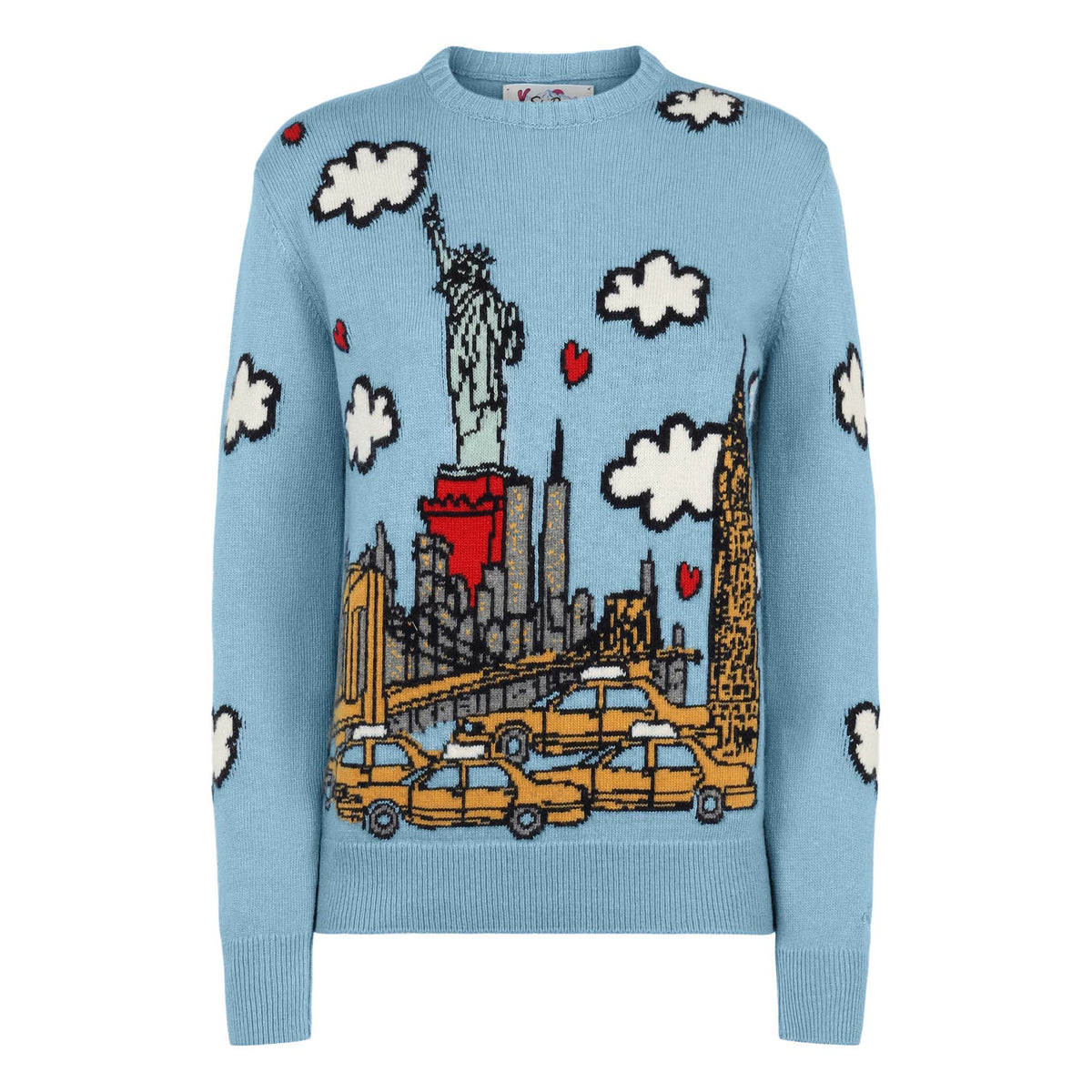 Maglia girocollo New Queen azzurra con ricamo I Love New York