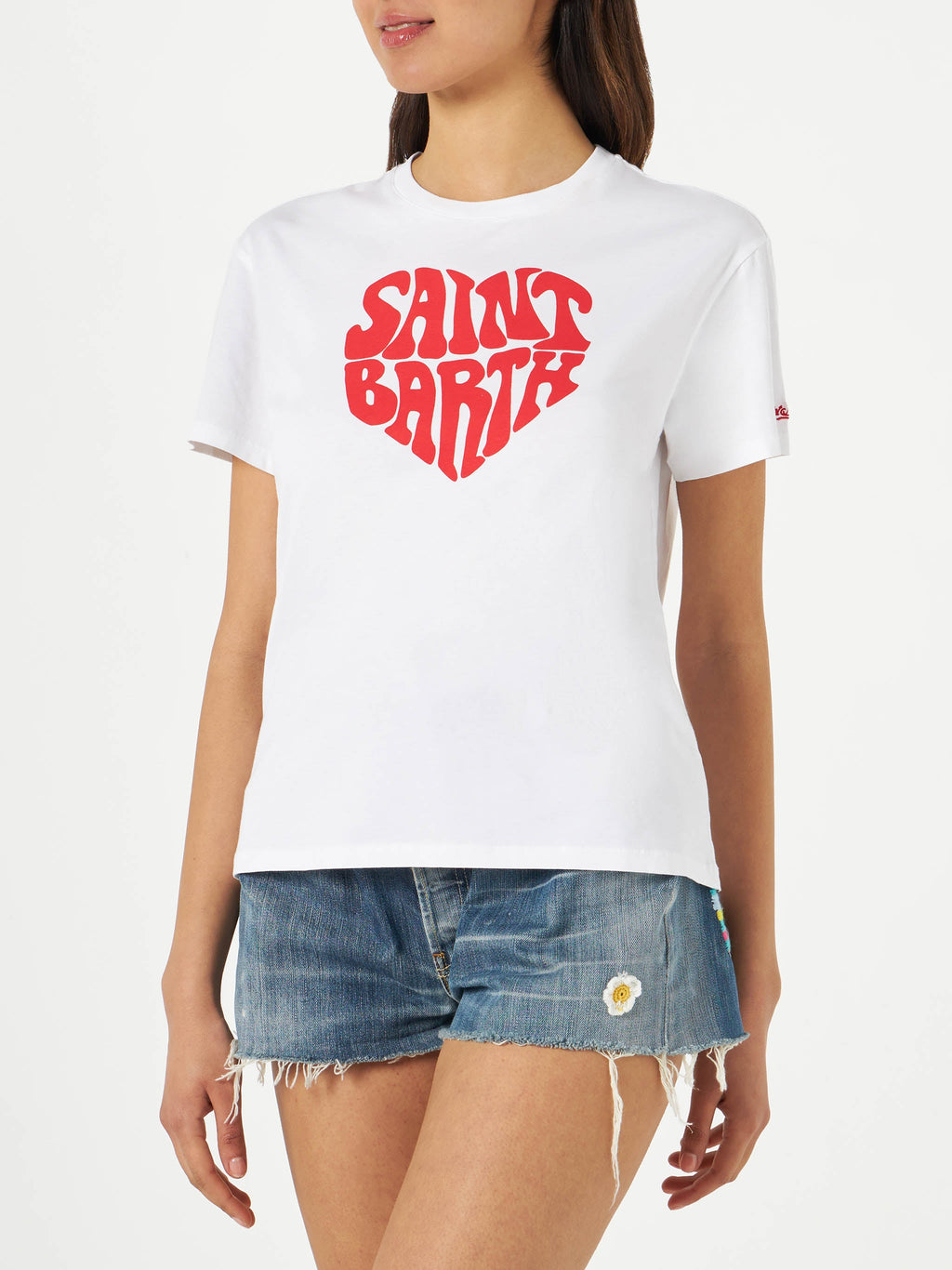 T-shirt Emilie bianca con lettering logo rosso product image 1